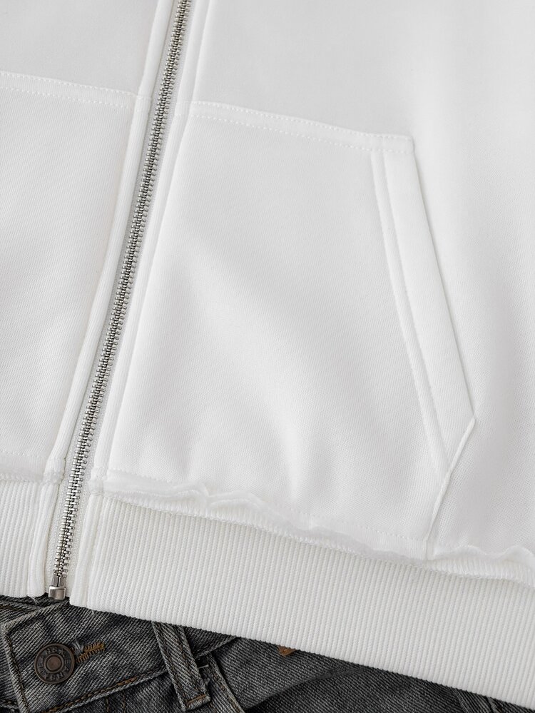 SHEIN Teen Girls Jackets Autumn/Winter New White Knitted Thermal Lined Open Front Hooded Fur Collar Patchwork Jacket - White - View 6