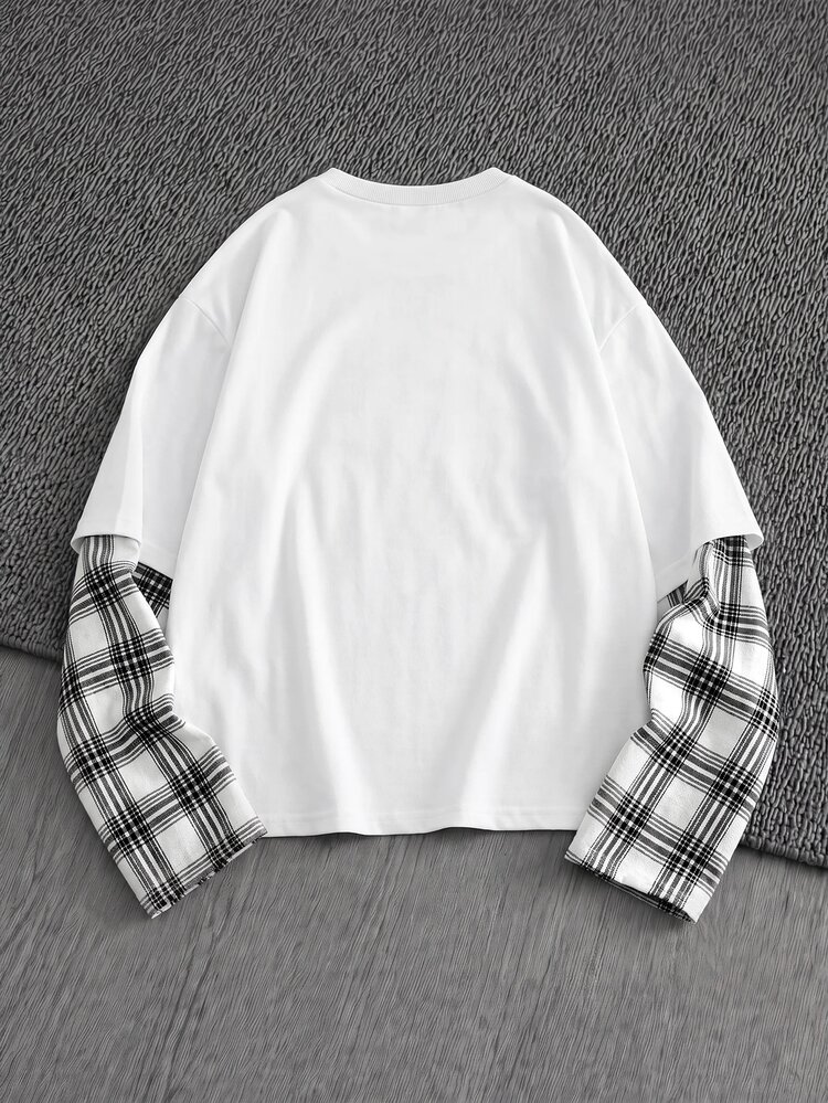Mainfolk Men's Crew Neck 2 In 1 Patchwork Casual Daily Travel T-Shirt - White - View 2