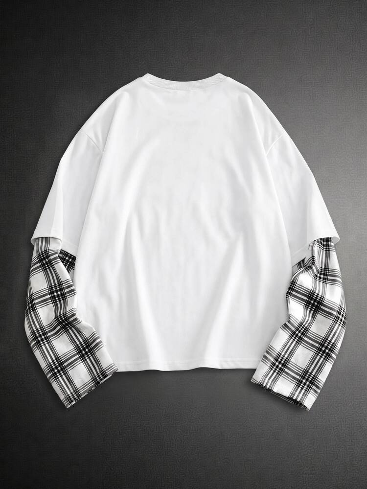 Mainfolk Men's Crew Neck 2 In 1 Patchwork Casual Daily Travel T-Shirt - White - View 4