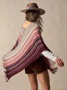 Bohemela Women's Vintage Striped Boho Loose-Fit Crew-Neck Poncho Sweater For Fall, Perfect For Vacations, Going Out, And Halloween Outfits - Multicolor - View 6