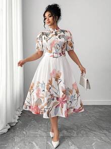 Rometta Women's Elegant Floral Print Long Sleeve Dress With Waist Metal Buckle Decor, Suitable For Spring And Autumn - Multicolor - View 4
