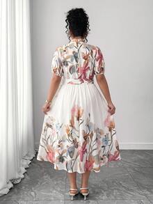Rometta Women's Elegant Floral Print Long Sleeve Dress With Waist Metal Buckle Decor, Suitable For Spring And Autumn - Multicolor - View 2