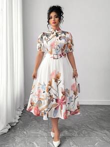Rometta Women's Elegant Floral Print Long Sleeve Dress With Waist Metal Buckle Decor, Suitable For Spring And Autumn - Multicolor - View 8