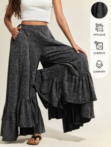 SHEIN The Ultra-High Waist Design Combined With Front-Center Pleats And Wide-Leg Silhouette Not Only Lifts The Waistline But Also Enhances The Leg Shape. It - Black - View 1