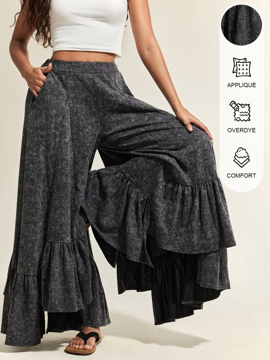 SHEIN The Ultra-High Waist Design Combined With Front-Center Pleats And Wide-Leg Silhouette Not Only Lifts The Waistline But Also Enhances The Leg Shape. It - Black - View 1
