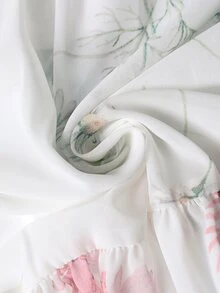 Rometta Plus Size White Floral Print V Neck Long Flare Sleeve Bohemian A Line Spring Dress - White - View 6