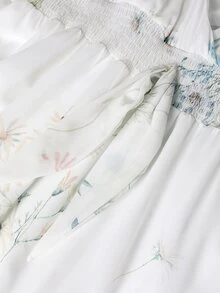 Rometta Plus Size White Floral Print V Neck Long Flare Sleeve Bohemian A Line Spring Dress - White - View 7