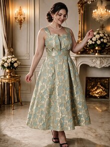 Rometta Plus Size Elegant Sleeveless Textured Cami Dress For New Year, For Thanksgiving Maxi Women Outfit - Multicolor - View 1