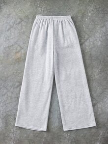 SHEIN Kids Tween Boy Casual Daily Versatile Comfortable Grey Embroidered Pattern Printed Straight Leg Loose Fit Sweatpants, Suitable For Back To School, Birthday Party, Evening Event, Performance, Wedding, Baptism, Opening Ceremony And Other Occasions, Comfortable For Daily Wear, Suitable For School, Travel, Sports, Suitable For Spring, Summer, Autumn, Winter. - Grey - View 3