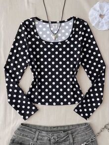 Kids Tween Girls Autumn New Knit Square Neck Casual Slim Fit Long Sleeve T-Shirt - Multicolor - View 2