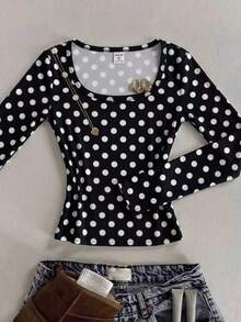 Kids Tween Girls Autumn New Knit Square Neck Casual Slim Fit Long Sleeve T-Shirt - Multicolor - View 5