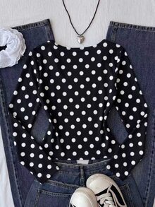 Kids Tween Girls Autumn New Knit Square Neck Casual Slim Fit Long Sleeve T-Shirt - Multicolor - View 4