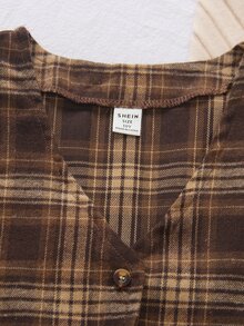 SHEIN 女童 3 件套 格紋背心內搭與格紋百褶裙，可愛俏皮，柔軟舒適，適合日常穿著、學校、休閒外出、派對、通勤，秋冬舒適穿搭 - 彩色 - 查看 6