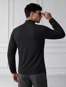 HUEFORM Men's Autumn/Winter Thermal Base Layer Slim Fit Elastic Heat-Retaining Functional Fabric Long Sleeve T-Shirt Thermal Lined Knit Innerwear Business Casual Versatile All-Match Long Sleeve T-Shirt - Black - View 2