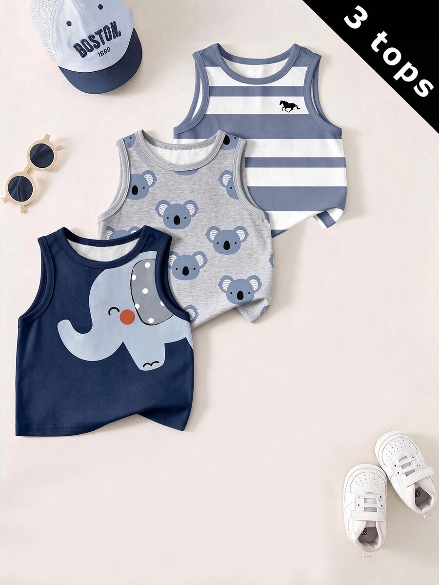 Kids 3PCS Young Boys Tanks - Multicolor - View 1