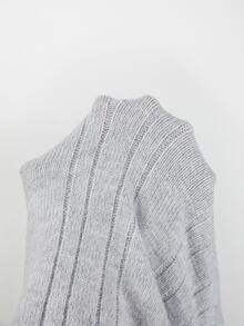 SHEIN Light Grey Plush Furry Collar Cable‑Knit Cropped Cardigan, Vintage Casual Elegant Decorative Buttons Front V‑Neck Twisted Brunch Autumn - Grey - View 7