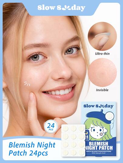 SlowSunday Blemish Night Patch 24pcs, Hydrocolloid Materials, Ultra-Thin Design, Waterproof & Breathable, Refreshing & Comfortable, For Pre-Makeup, Y2K, Suitable For Fall & Winter, Halloween & Christmas