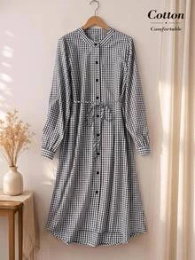 Rusticease Fall/Winter Women's Cotton Single-Breasted Round Neck Sleeveless Pocket Casual Retro Vintage 70s Long Dress Picnic Shades Of Dresses Black White - Black and White - View 1