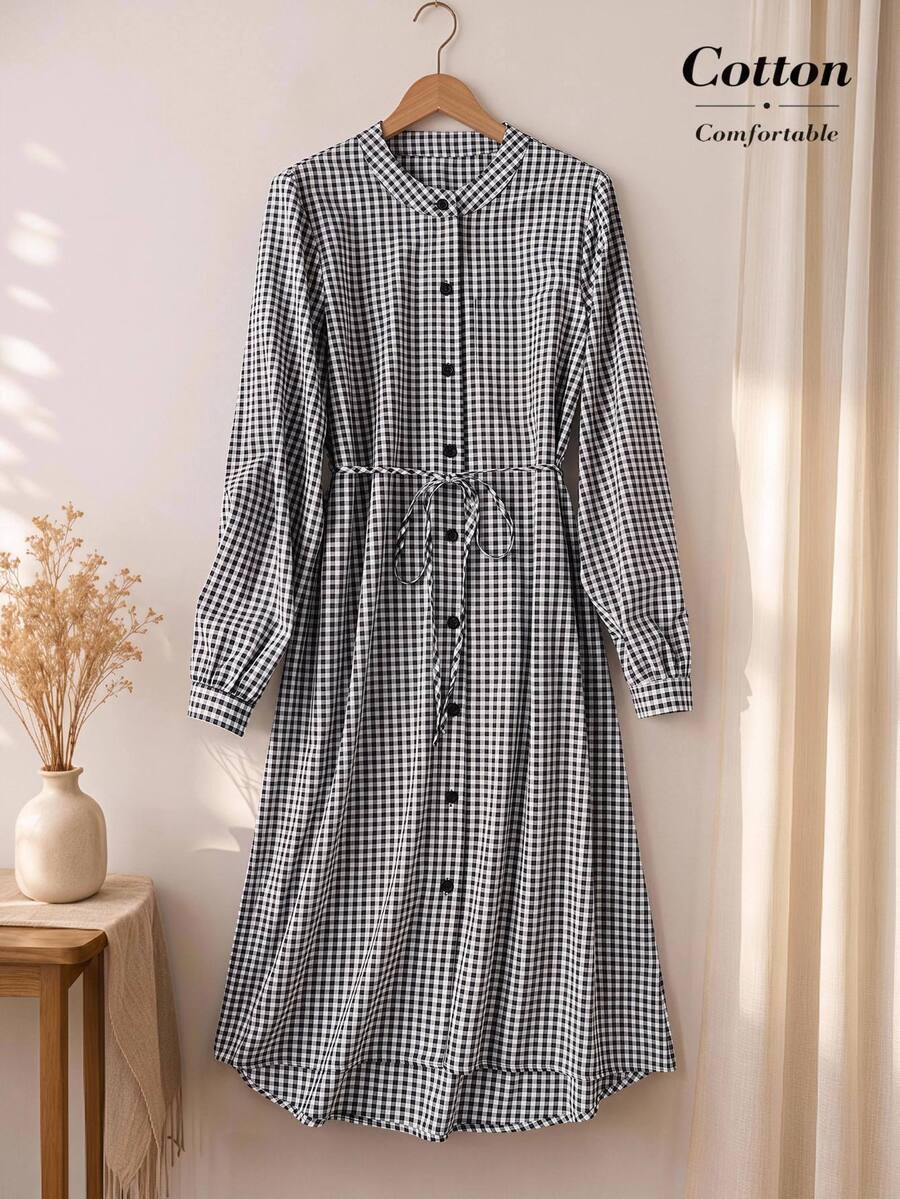 Rusticease Fall/Winter Women's Cotton Single-Breasted Round Neck Sleeveless Pocket Casual Retro Vintage 70s Long Dress Picnic Shades Of Dresses Black White - Black and White - View 1
