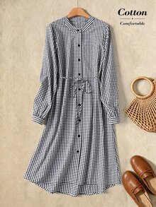 Rusticease Fall/Winter Women's Cotton Single-Breasted Round Neck Sleeveless Pocket Casual Retro Vintage 70s Long Dress Picnic Shades Of Dresses Black White - Black and White - View 3