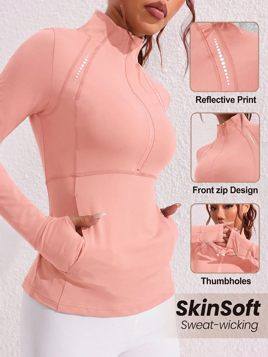 With My Calm With My Calm Women's Casual Half-Zip Long Sleeve Sports Sweatshirt - Baby Pink - View 1
