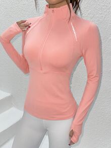 With My Calm With My Calm Women's Casual Half-Zip Long Sleeve Sports Sweatshirt - Baby Pink - View 4