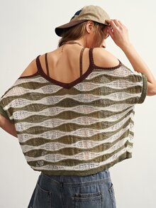 Bohemela Vintage Water Ripple Hollow-Out Cold Shoulder Knit Pullover Sweater,Perfect For Autumn,Vacation,Country Concert Outfit,Halloween - Army Green - View 6