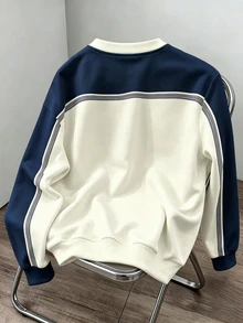 Daypath Men's Letter Graphic Colorblock Sweatshirt, Contrast Crew Neck Drop Shoulder Pullover For Casual Streetwear, Daily Wear And Weekend Outings - Multicolor - View 2