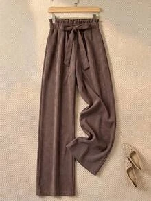 Rusticease Women's Bowknot Tie-Up Casual 70s Long Pants, Versatile For Daily Wear Tea Party Office Tea Party Coffee Brown Autumn Work Outfits Women Corduroy - Rust Brown - View 5