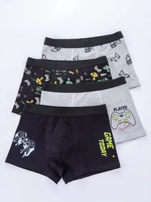 4pcs/Set Boys' Cartoon Print Cool Black & Gray Boxer Briefs, Comfortable Fabric Suitable For All Seasons Autumn Fall - Multicolor - View 8