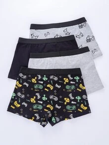 4pcs/Set Boys' Cartoon Print Cool Black & Gray Boxer Briefs, Comfortable Fabric Suitable For All Seasons Autumn Fall - Multicolor - View 3