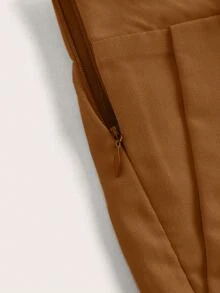 Zolique Women's Solid Color Pleated Pocket Loose Casual Shorts - Brown - View 4