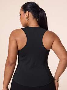 Rhythm Era Rhythm Era Plus Size Women's Leopard Print Yoga Tank Top, Leopard Print Patchwork Pilates Yoga Running Sports Tank Top - Black - View 2