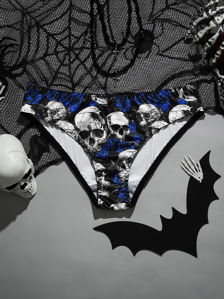 AltBold Women's Red Rose Skull Print Triangle Panty, 1pc - Black - View 2