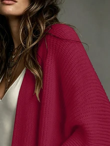SHEIN Solid Batwing Sleeve Cardigan Cardigan Setsummer Cardiganwomen Cardigan Sweatersoversized Cardigan - Burgundy - View 3