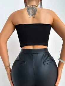 BamGleam Women'S Solid Color Bandeau Top - Black - View 3