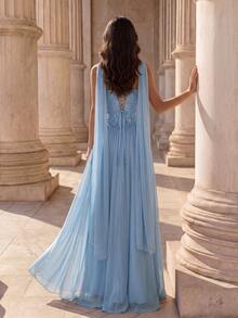 Coutiva Women Prom Dresses Wedding Prom Event Dinner Evening Rehearsal Dinner Blue Light Winter Wedding Formal Elegant - Blue - View 3