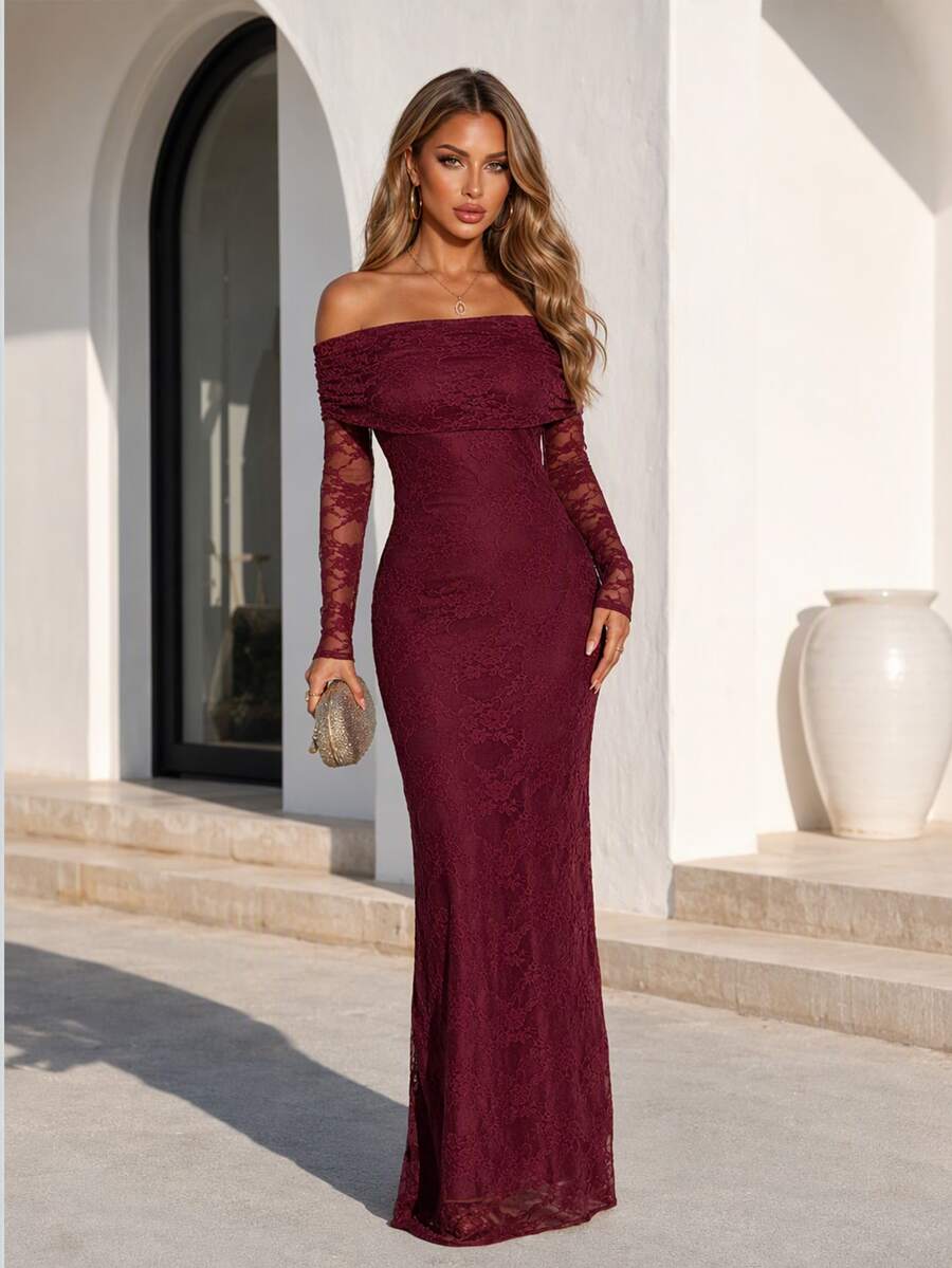 Sunnyshic Elegant Wedding, Christmas, Party Dress - Burgundy - View 1