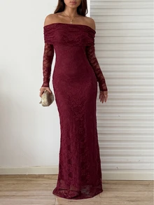 Sunnyshic Elegant Wedding, Christmas, Party Dress - Burgundy - View 3