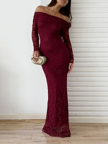Sunnyshic Elegant Wedding, Christmas, Party Dress - Burgundy - View 4