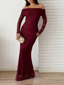 Sunnyshic Elegant Wedding, Christmas, Party Dress - Burgundy - View 7