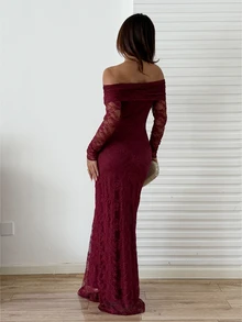 Sunnyshic Elegant Wedding, Christmas, Party Dress - Burgundy - View 2