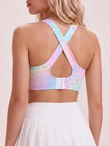Sovereign Charm Women's Athleisure Colorful Leopard Print Crisscross Twist Sports Bra,Figure-Flattering, Supportive Tank Top - Multicolor - View 2