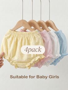 SHEIN Playful Pals 3件組女嬰夏季柔色短褲套裝 米色白色粉色 極簡風格 寬鬆版型 戶外舒適 白色與藍色可愛度假風 - 彩色 - 查看 7