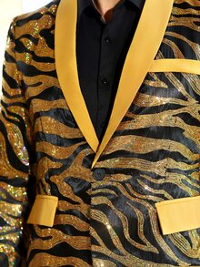 Manfinity AFTRDRK Men's Luxurious Party Gold Sequin Patchwork Beige Single-Breasted Blazer, Best Choice For Holiday Gift - Gold - View 4