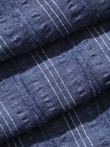 Dazy Plus Striped Collared Long Sleeve Shirt And Loose Straight Leg Pants Casual 2 Pieces Set - Dusty Blue - View 9