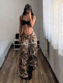 StreetHx Women's Streetwear Black Animal Print Loose Straight Leg Pants - Multicolor - View 1