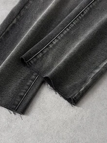 SHEIN 兒童青少年男孩黑色羊毛內裡寬鬆舒適秋冬牛仔褲，適合上學穿著 - 黑色 - 查看 4