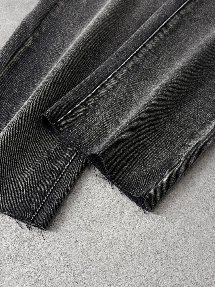 SHEIN Kids Tween Boy Black Wool-Lined Loose And Comfortable Autumn-Winter Jeans For Black To School - Black - View 4