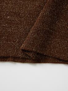 SHEIN Mock Neck Glitter Knit Midi Dress, Fall Elegant Lantern Sleeve Belted Bodycon Dress - Chocolate Brown - View 5